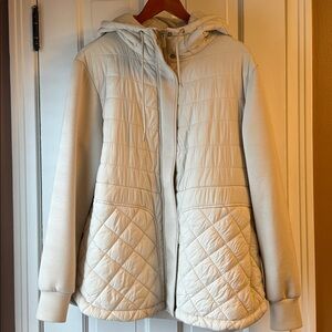 Zella Hybrid Quilted Knit Hooded Jacket Womens Size XXL Grey Moonbeam Zip Front